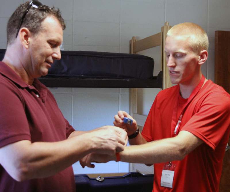 a man measuring a wrist of another man