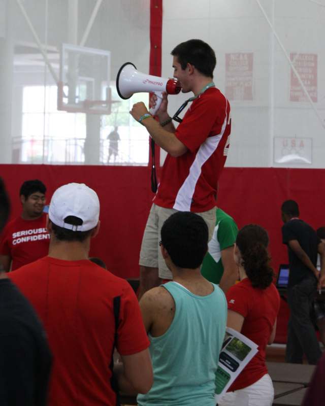 a man speaking into a megaphone