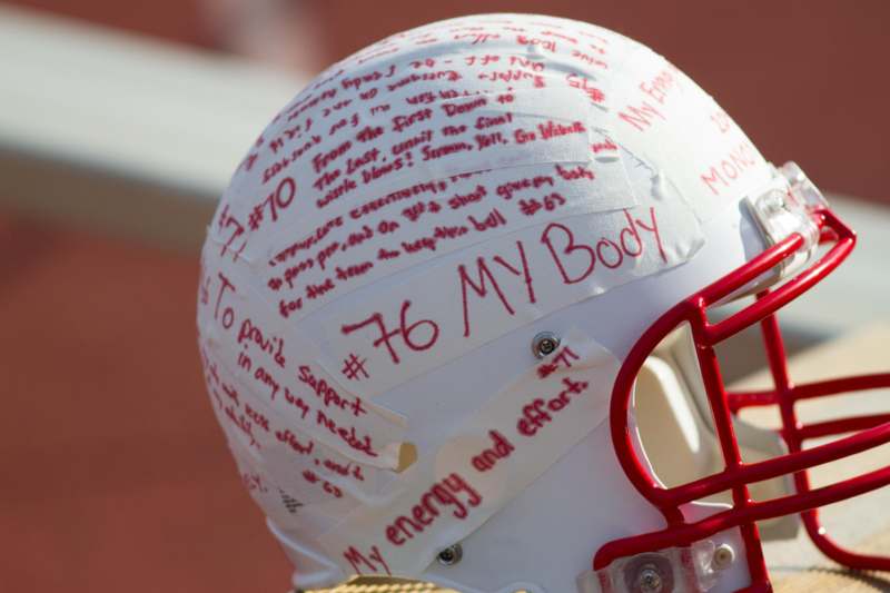 a helmet with writing on it