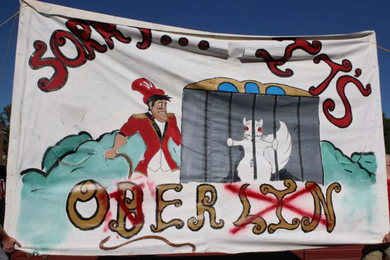 a banner with a cartoon character on it