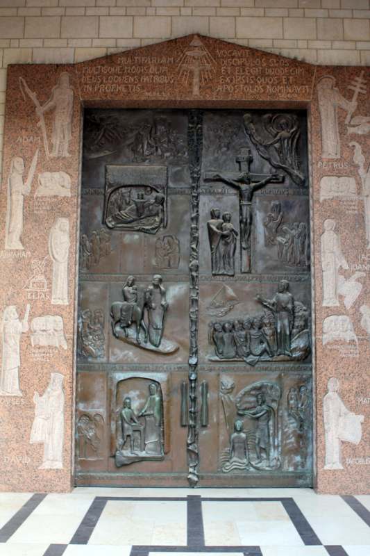 a door with religious images on it