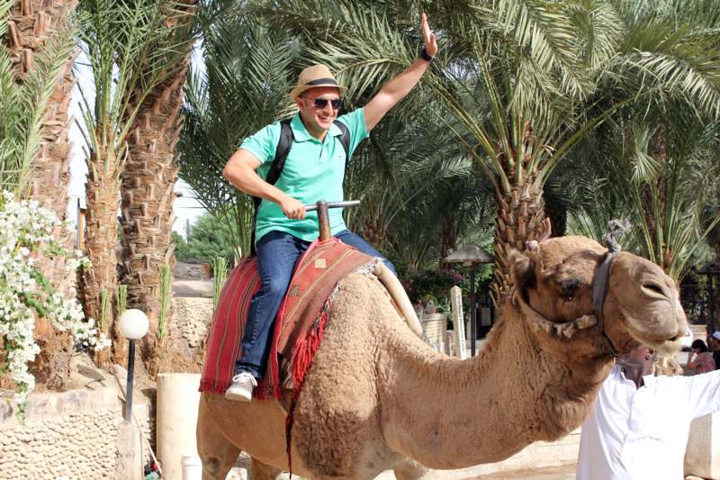 a man riding a camel