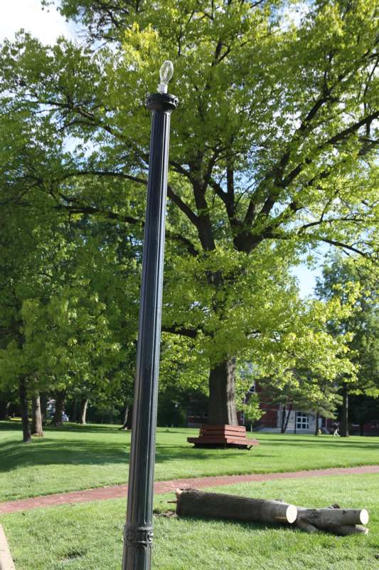 a tall black pole in a park