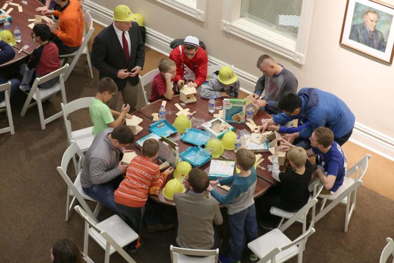 a group of people around a table