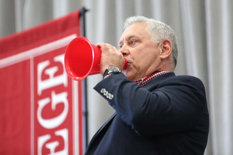 a man holding a megaphone