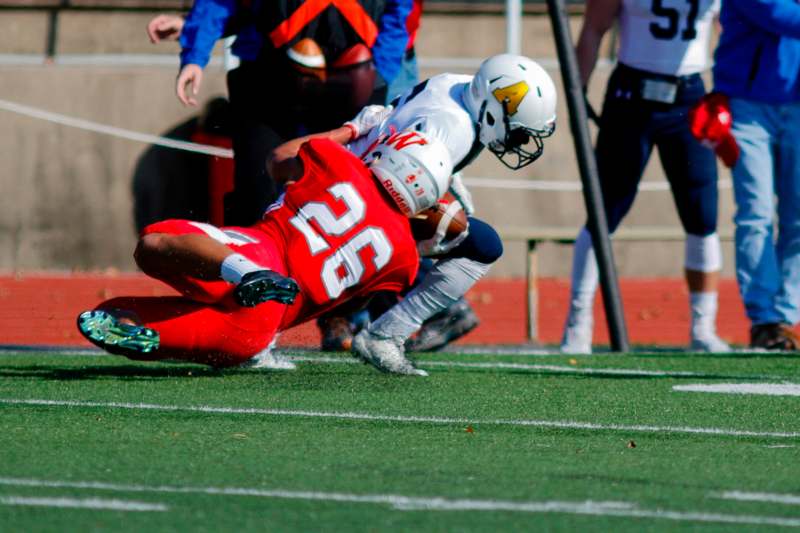 a football player falling into the end zone