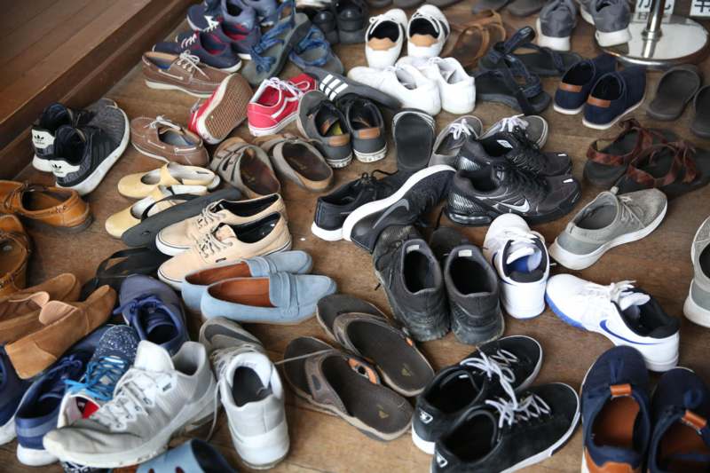 a group of shoes on the floor