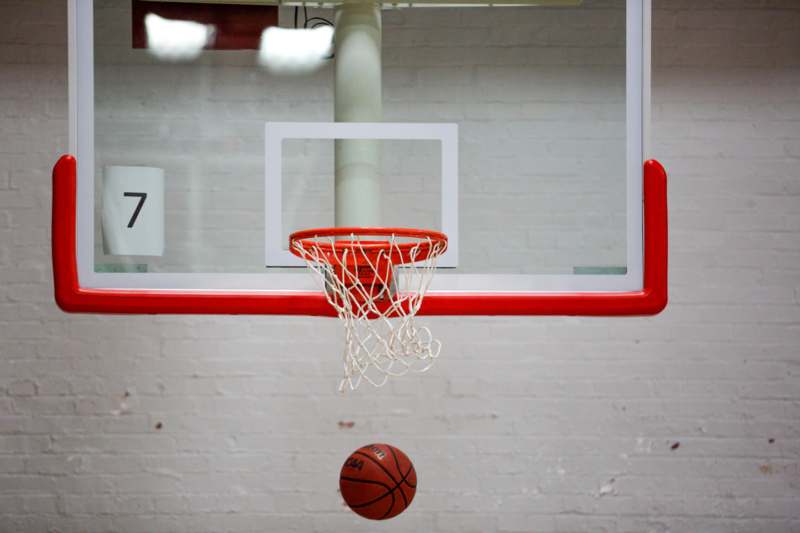 a basketball going into a hoop