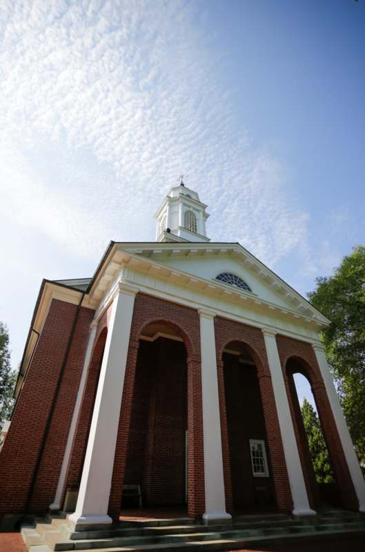 a brick building with a steeple
