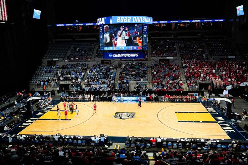 a basketball game in a stadium