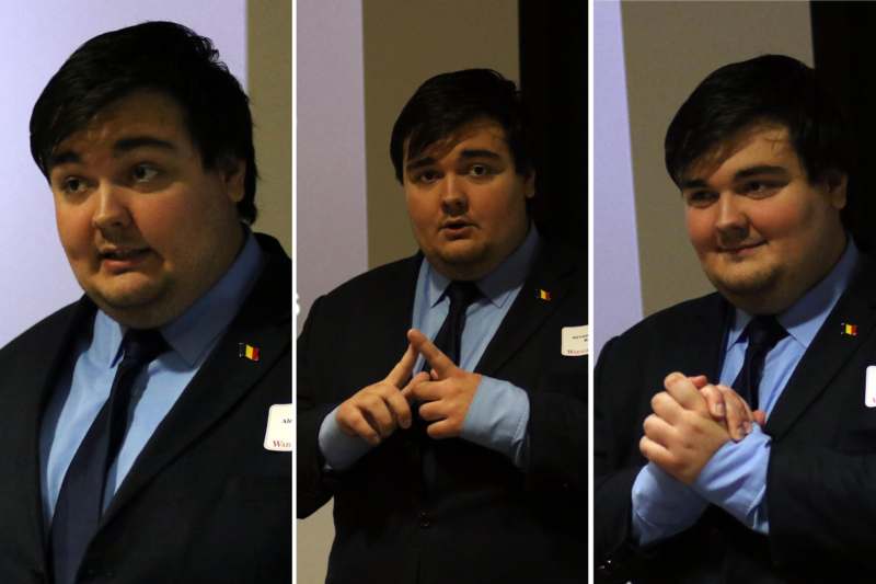 a collage of a man in a suit
