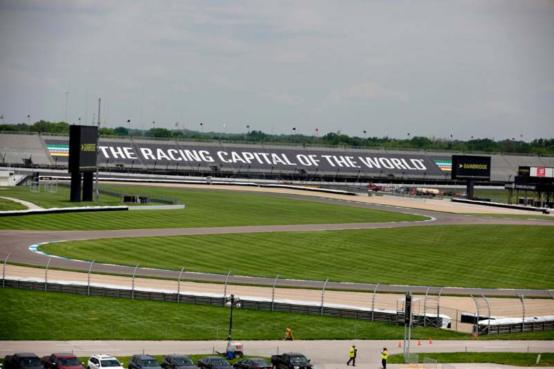 a race track with a sign on it