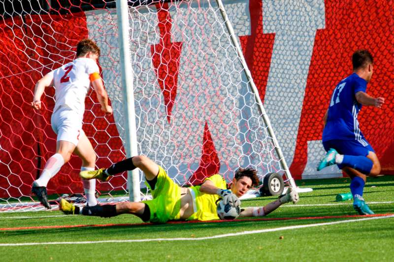 a football player falling into the net