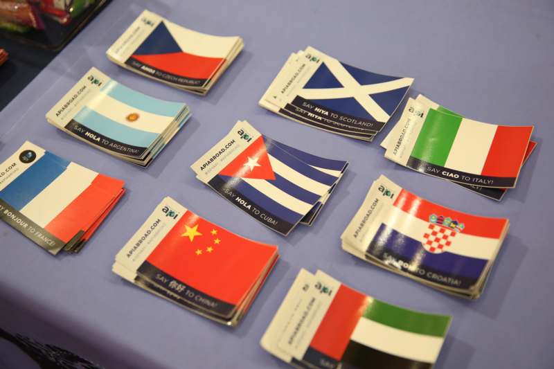a group of small cards with different flags