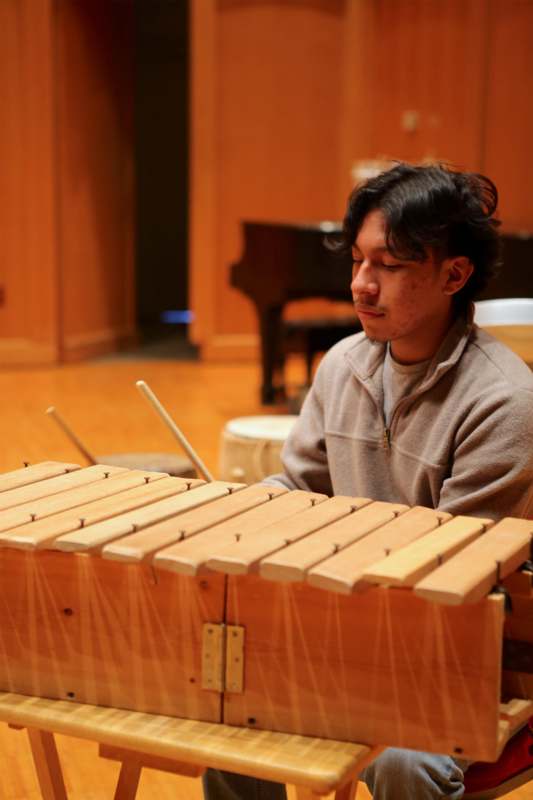 a man sitting at a xylophone