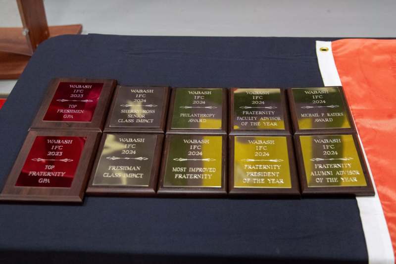 a group of plaques on a table