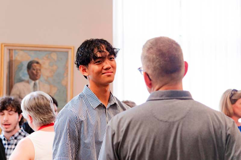 a man in a striped shirt