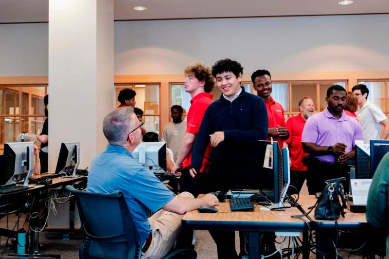 a group of people in a room