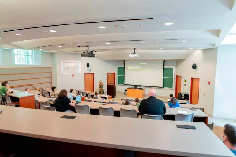 a group of people in a classroom