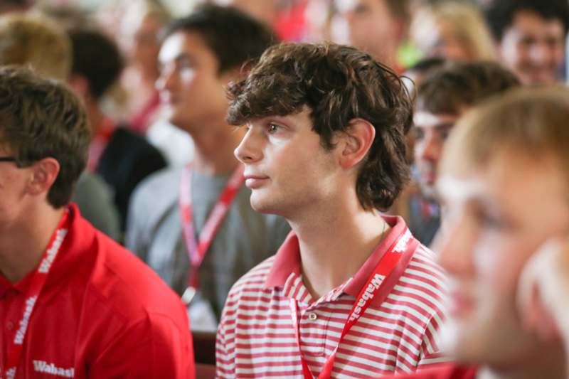 a man in a red and white striped shirt