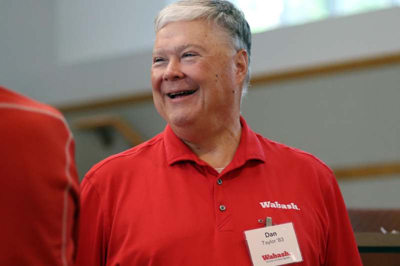 a man in a red shirt