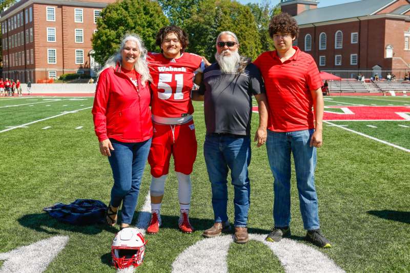 a group of people posing for a picture on a football field