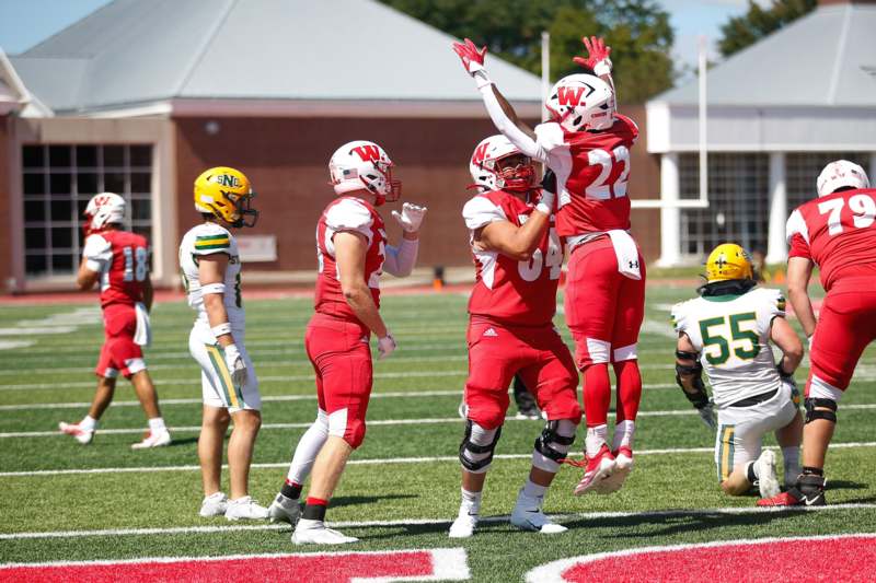 a group of football players on a field