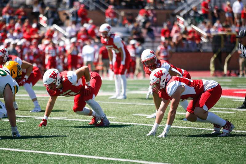 a group of football players on a field