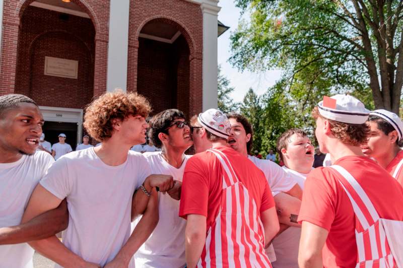 a group of people standing outside