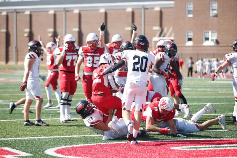 a group of football players on a field