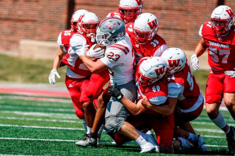 a group of football players on a field