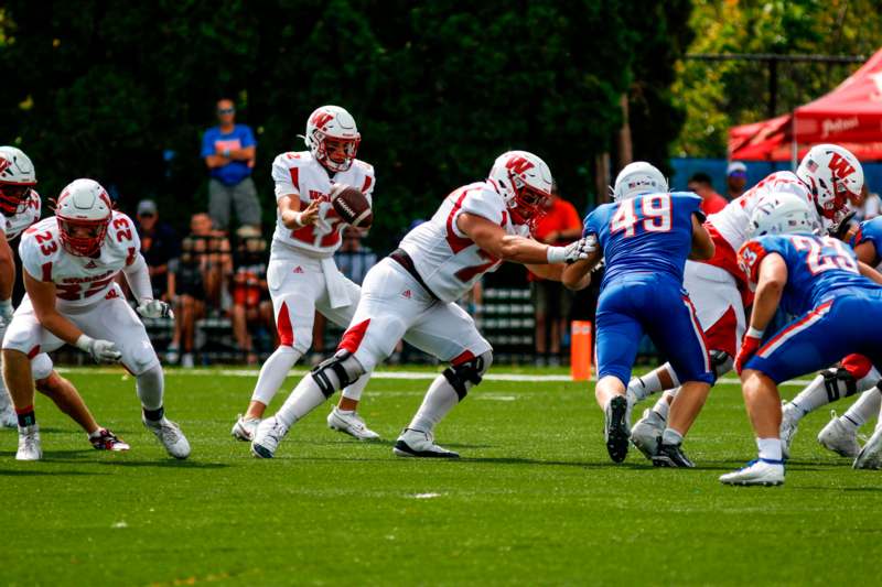 a group of football players on a field