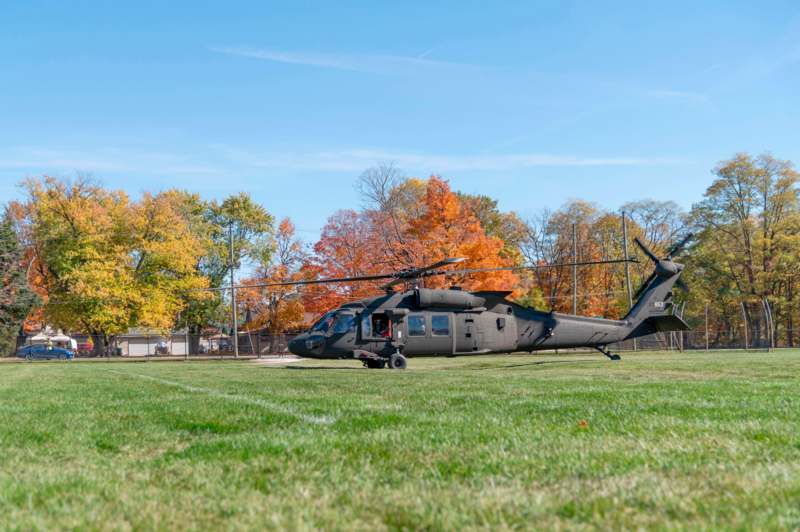 a helicopter on the grass