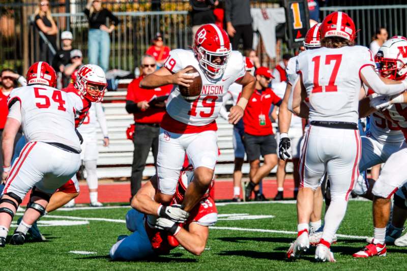 a football player in a red uniform playing football