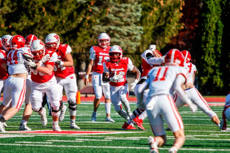 a group of football players on a field