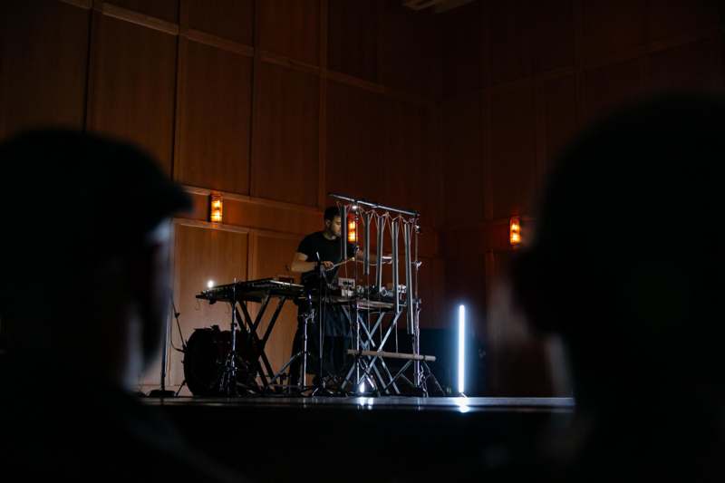 a man playing a drum set