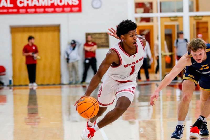 a basketball player dribbling a basketball