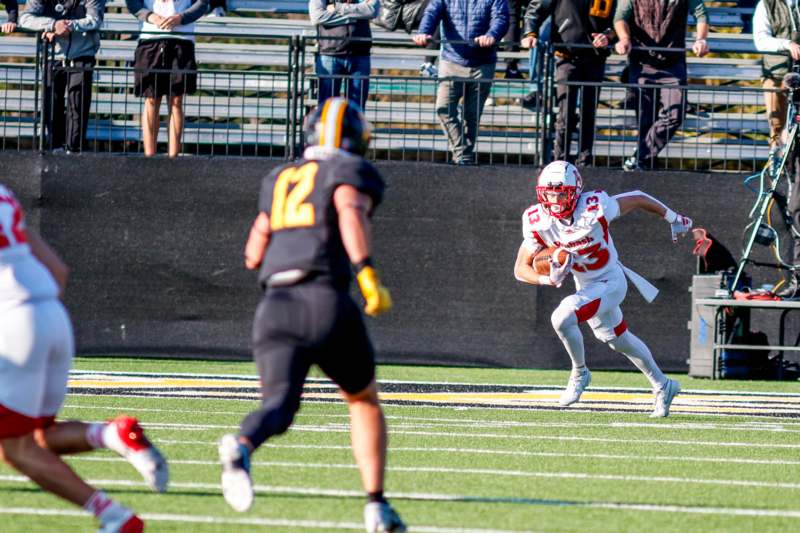 a football player running with a football in his hand