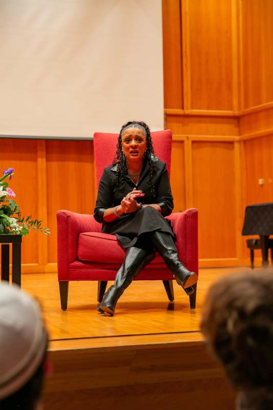 a woman sitting in a chair