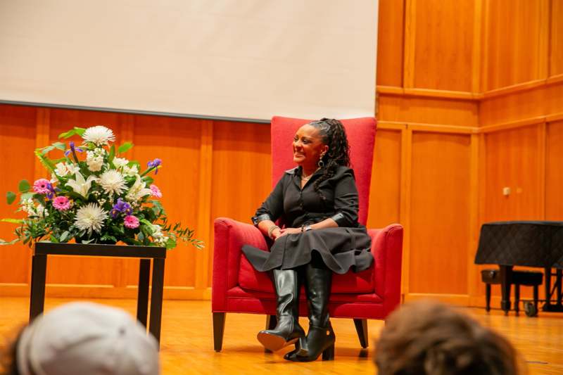 a woman sitting in a chair