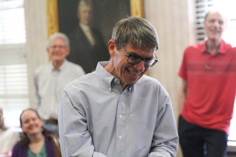 a man in a blue shirt