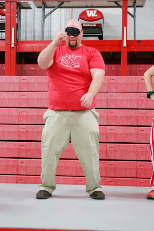 a man in a red shirt