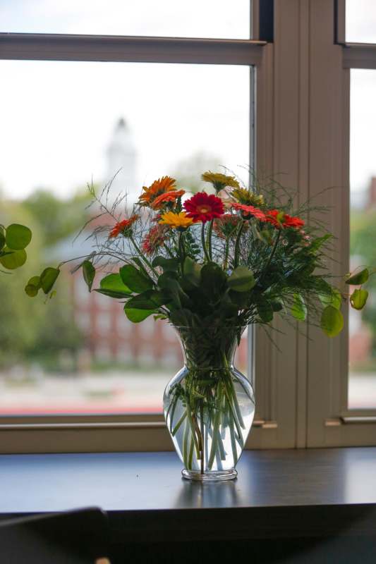 a vase of flowers on a table