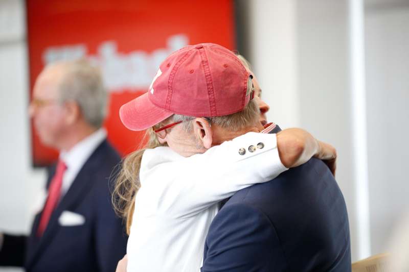 a man and woman hugging