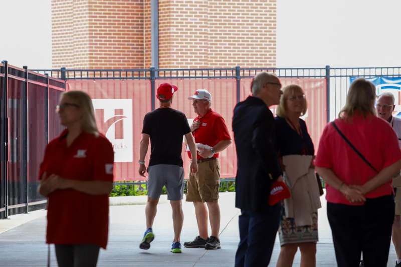 a group of people standing outside
