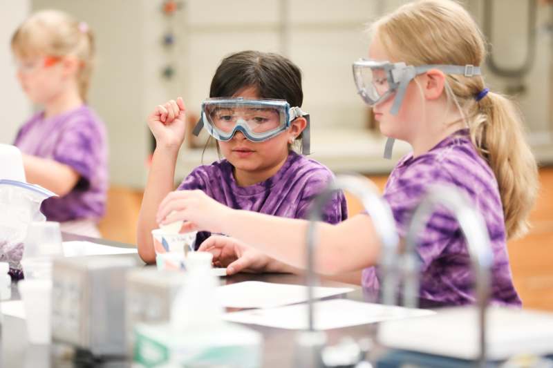 a group of girls wearing safety goggles