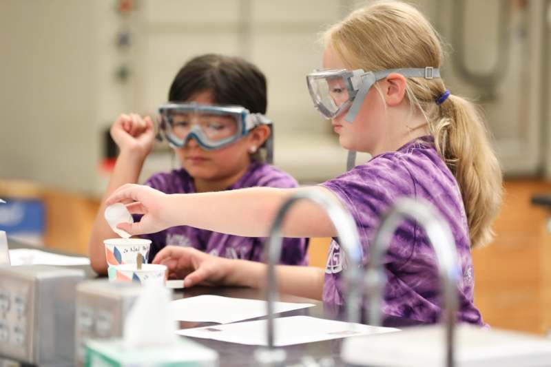 a pair of girls wearing goggles