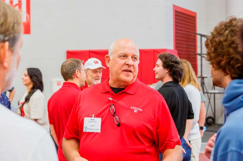a man in a red shirt