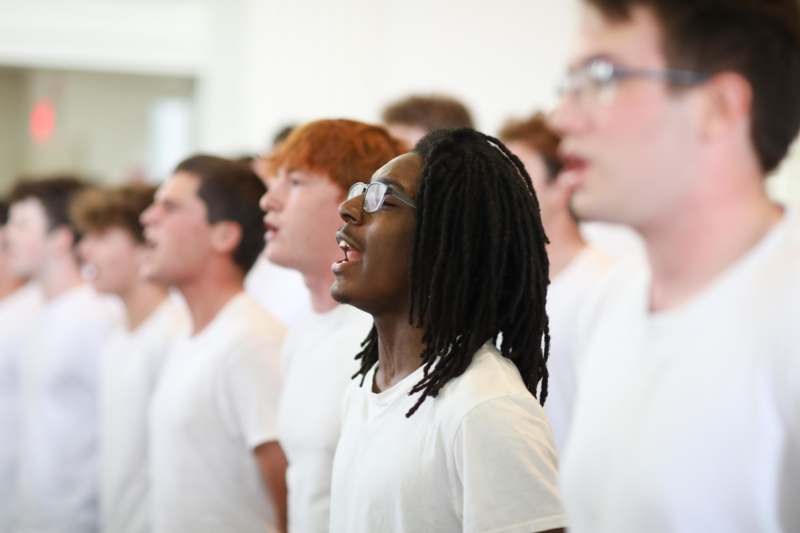 a group of people singing