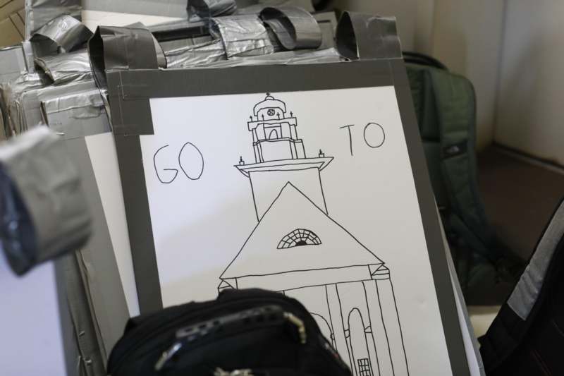 a drawing of a building on a piece of paper